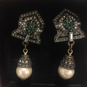 Emerald and Pearl Pierced Earrings